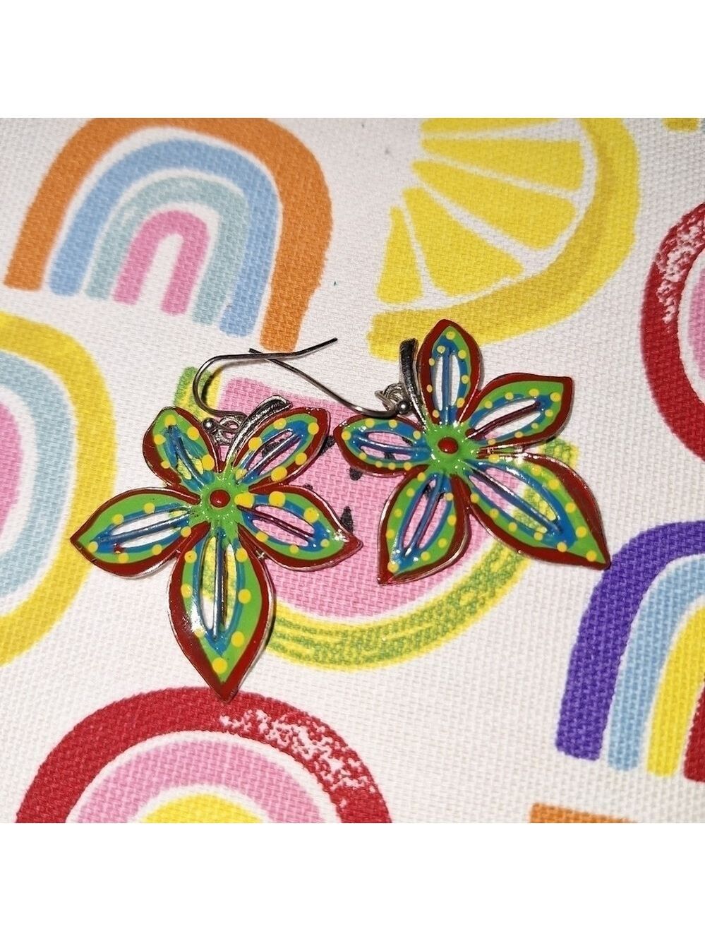 Painted Flower Earrings Colorful